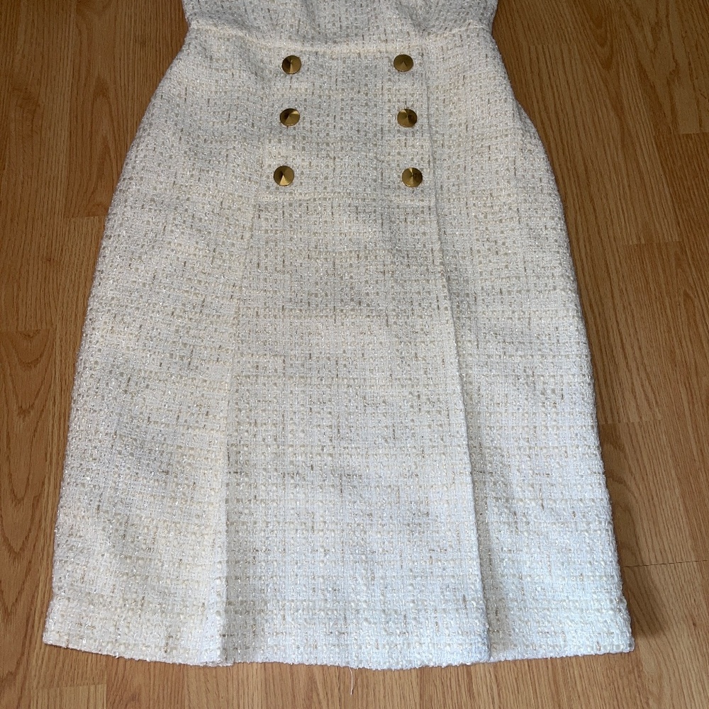 Donna Karan White and Gold Sleeveless Tweed Sheath Mini Dress Size 2 - Picture 6 of 13